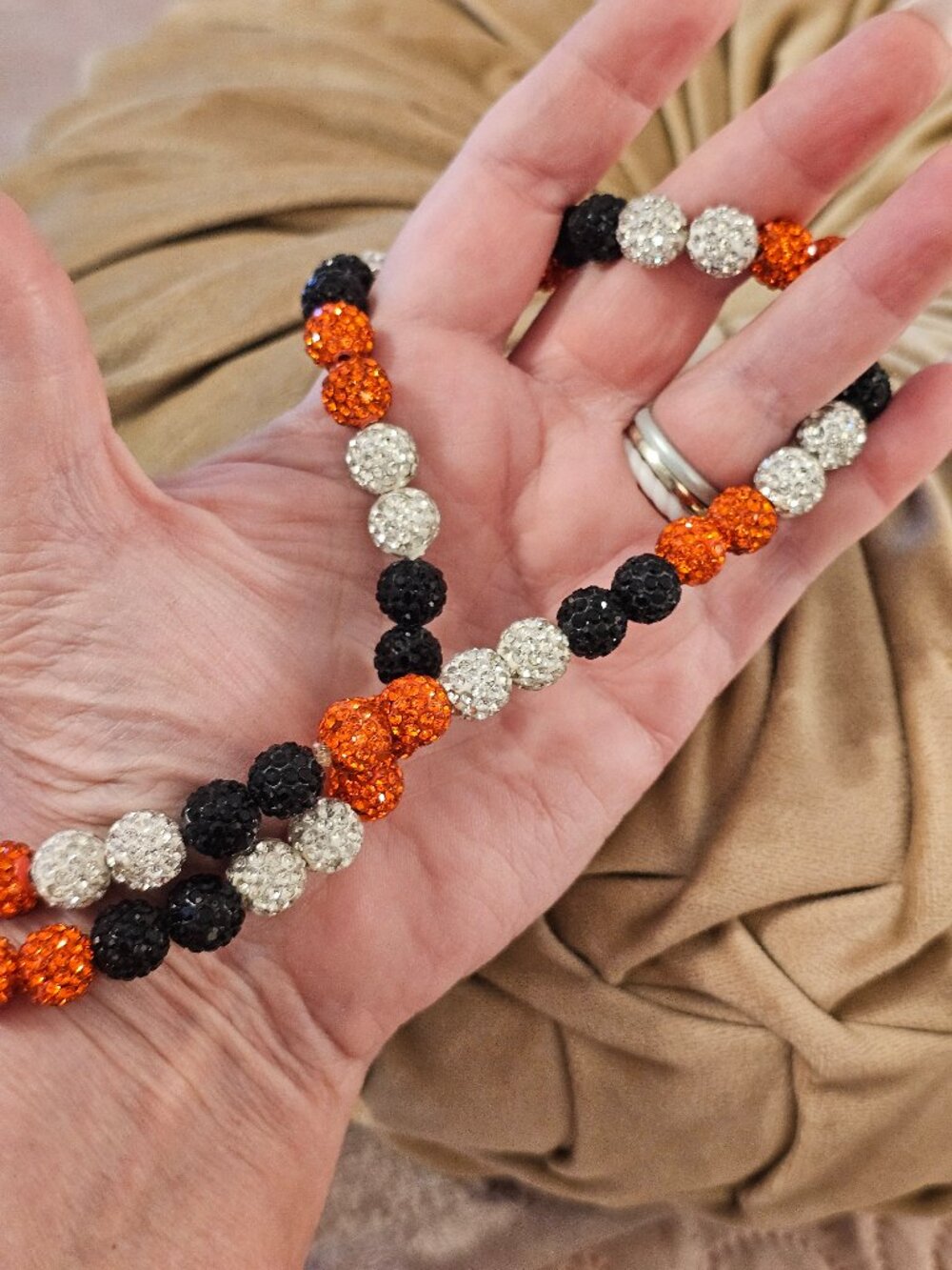 Versatile Orange Black White Convertible Strand – Long Necklace & Multi-Wrap Bra